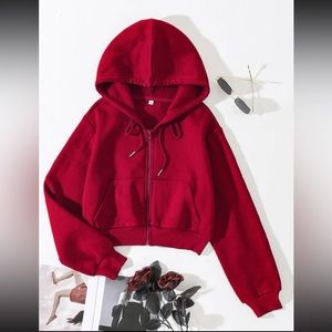 zip up crop hoodie - red